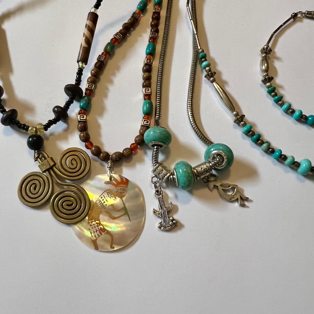 Southwestern Jewelry Lot Turquoise Snowflake Obsidian Kokopelli Boho Necklaces - Picture 6 of 7